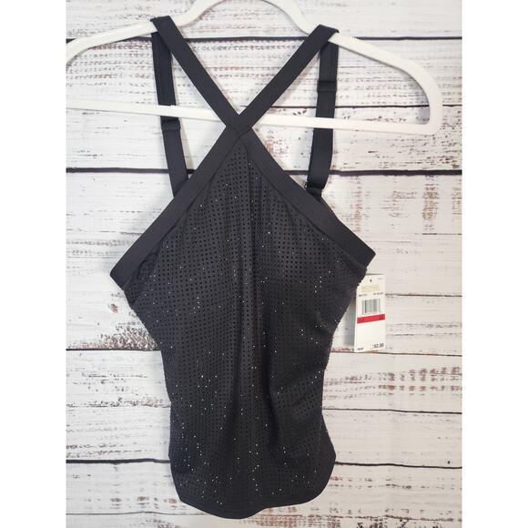 Michael Kors Women's Studded High-neck Tankini Top Black XS - Picture 1 of 4